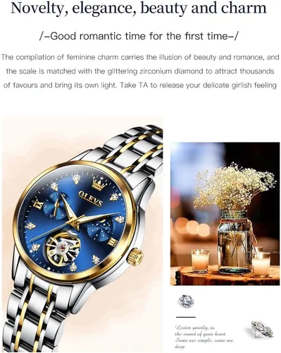 Miniatura 4 de OLEVS - Relojes Automáticos para Mujer con Tourbillon de Diamante, Relojes de Pulsera Elegantes, Fase Lunar, Impermeables, Luminosos