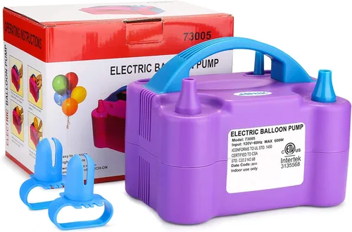 Miniatura 8 de AGPTEK Electric Air Balloon Pump, 110V 600W Rose Red Portable Dual Nozzle Inflator/Blower for Party Decoration B-Púrpura