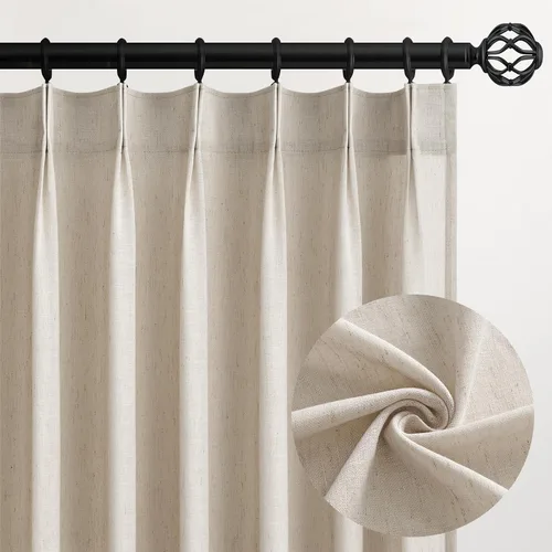 Miniatura 15 de Topfinel 2 paneles de cortinas plisadas de lino beige y blanco de 63 pulgadas de largo, para dormitorio y sala de estar, cortinas semitransparentes