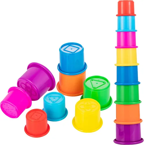 Driddle Coloridas tazas apilables y anidadas, 8 tazas, divertido juguete de aprendizaje de color, gran juguete de baño y playa para bebés y niños