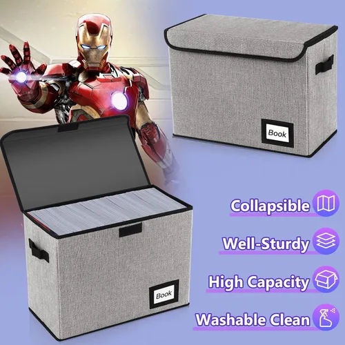 Miniatura 2 de Paquete de 2 cajas de almacenamiento para cómics, organizador protector, 15.8 x 7.8 x 11.8 pulgadas, caja corta plegable, con capacidad para 160-180