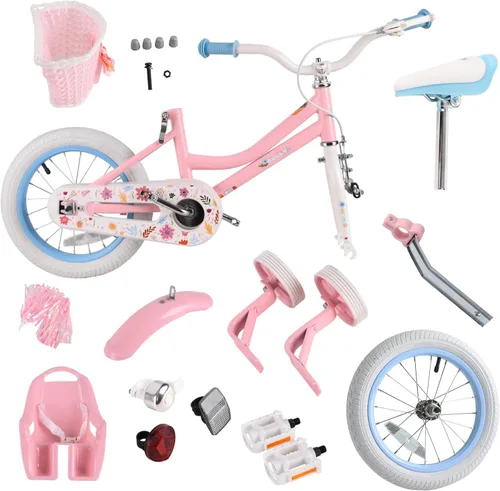 Miniatura 7 de RULLY 12 14 16 Inch Girls Bike for 2-7 Year Olds, Daisy Kids Bicycle with Training Wheels, Basket & Doll Seat, Retro Toddler Bike with Coaster