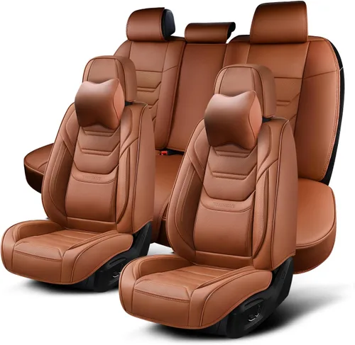 Miniatura 10 de TIEHESYT Fundas de asiento delantero de automóvil color rosa, par de fundas de cuero transpirable para asientos delanteros y reposacabezas, funda