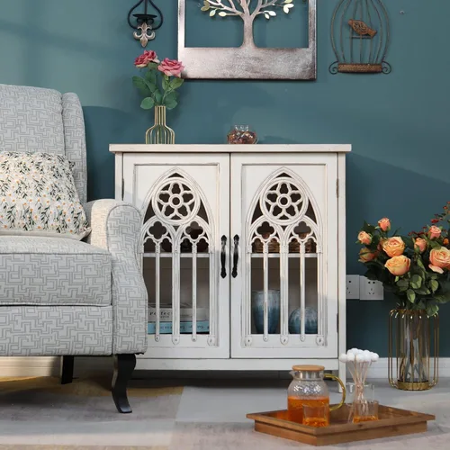 Miniatura 13 de PHI VILLA Armario decorativo con puertas - Armario de almacenamiento antiguo para entrada aparador de buffet Plateado
