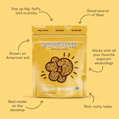 Miniatura 3 de Popsmith - Núcleos de palomitas de maíz amarillos de 28 onzas para hacer estallar - Cultivados en Estados Unidos, sin OMG, veganos y totalmente