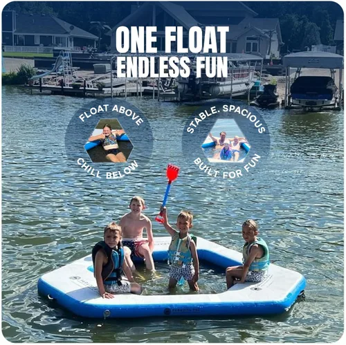 Miniatura 3 de Alfombrilla de agua inflable – Plataforma flotante triangular de 9 pies con malla Hamaca de agua resistente flotador de lago
