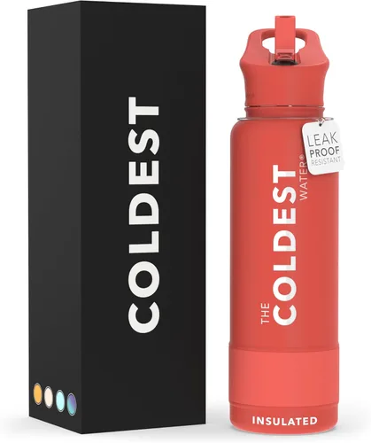 Miniatura 89 de Coldest - Botella para agua con tapa que incluye pajilla, térmica y metálica (acero inoxidable), para hombres y mujeres, color morado