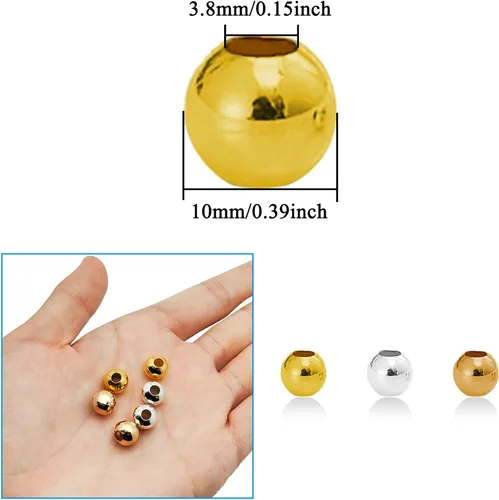 Miniatura 3 de 150 cuentas espaciadoras de metal para fabricación de joyas de 0.394 pulgadas, cuentas redondas chapadas en metal, cuentas pequeñas espaciadoras