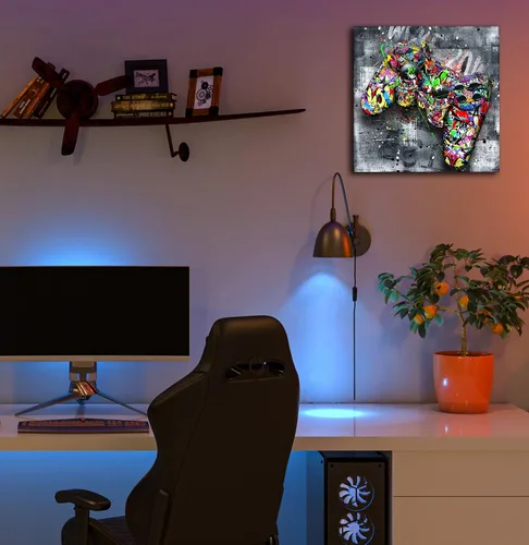 Miniatura 2 de JKWALL77 Lienzo de graffiti para dormitorio, arte de pared gaming para chicos adolescentes, pintura abstracta, arte pop, decoración moderna de pared