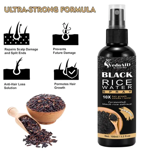 Miniatura 7 de Spray de agua de arroz negro para el crecimiento del cabello, suero orgánico para el cabello con aceite de ricino y raíz de jengibre, fortalece