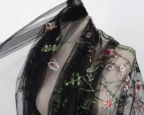 Miniatura 6 de Exquisita tela de encaje bordado floral de tul para costura, vestido superpuesto, adorno de cortina, 60 pulgadas de ancho