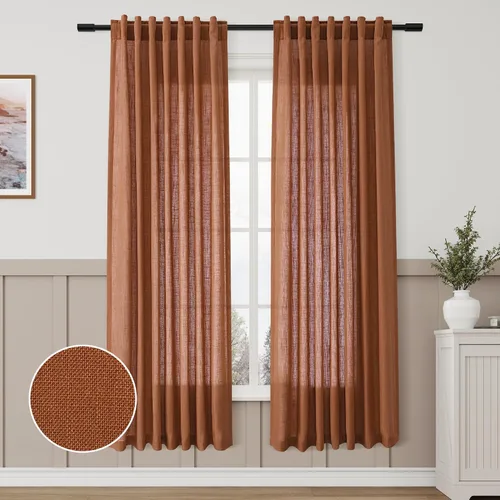 Miniatura 67 de Aersas Aqua Green Linen Curtains 84 Inches Long 2 Panels Set Back Tab Rod Pocket Living Room Curtain Farmhouse Rustic Light Filtering Hook Drapes