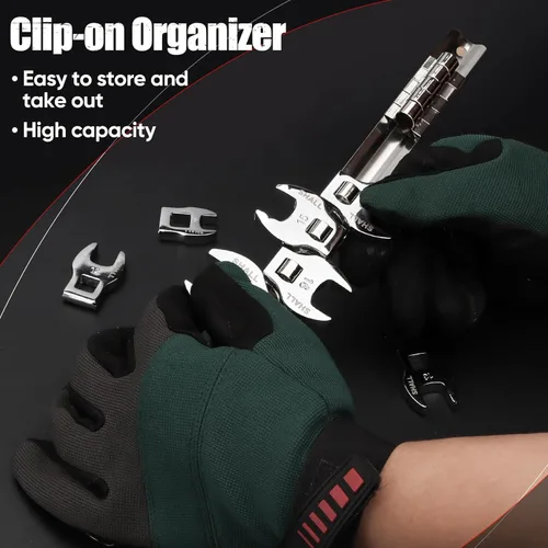 Miniatura 4 de SHALL Juego de llaves de 3/8 pulgadas en forma de pata de cuervo, juego de 11 piezas de llaves métricas de pata de cuervo con organizador de clip