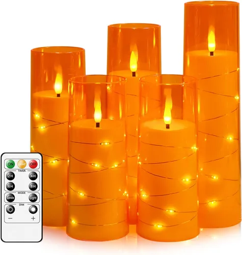 Miniatura 12 de kakoya Velas LED sin llama con temporizador de 5 piezas, velas parpadeantes sin llama para ambiente romántico y decoración del hogar, carcasa dorado