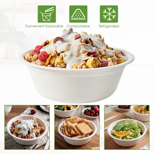 Miniatura 6 de Vplus Paquete de 180 Tazones de Papel de 16 OZ, Desechables Compostables a Granel, Bagazo Ecológico, Tazones Resistentes Perfectos para Leche, 16OZ