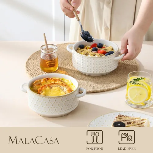 Miniatura 3 de MALACASA Juego de 4 cuencos de cerámica de 20 oz con asas – Cuencos de sopa de cebolla francesa aptos para horno y microondas, patrones únicos