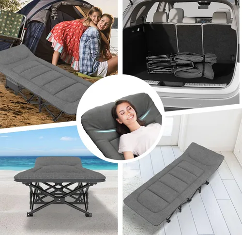 Miniatura 6 de ATORPOK Catre de camping para adultos con cojín y almohada, cama plegable portátil para dormir, catre ligero para tienda con bolsa de transporte que