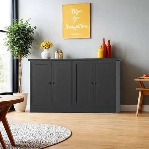 Miniatura 4 de holzart Armario de almacenamiento de buffet negro con 4 puertas, gabinete de barra de café de 49 pulgadas de ancho, aparador de buffet de cocina
