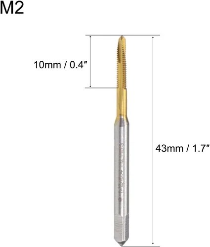 Miniatura 2 de uxcell Tapón de rosca de punta en espiral M2 x 0.4 rosca, roscas de tierra H2 3 flautas, acero de alta velocidad HSS 6542, recubierto de titanio