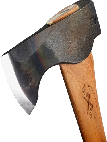 Miniatura 3 de COUNCIL TOOL Hacha Wood-Craft Pack - Hacha de camping de 2 lb, mango curvado de nogal americano de 24" con funda de cuero, fabricado en los Estados