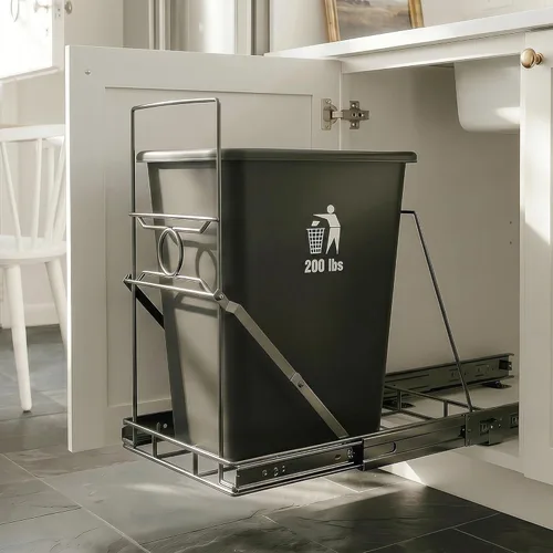 Organizador de basura extraíble para armario de basura de acero inoxidable para armario de cocina, estante de basura deslizante debajo del fregadero