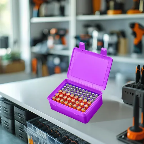 Miniatura 7 de Caja organizadora de almacenamiento de baterías, soporte de garaje para 24* AA, 30* pilas AAA (la bolsa no incluye el paquete de baterías) (morado)