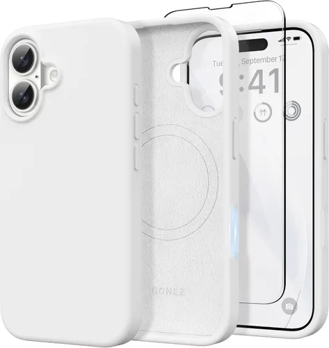 Miniatura 107 de GONEZ Funda de silicona para iPhone 14 Pro Max, compatible con MagSafe, con protector de pantalla + protector de lente de cámara, silicona líquida a