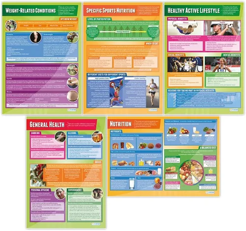 Daydream Education Pósteres de salud, fitness y bienestar para aula, juego de 5, extra grandes, 33 x 23.5 pulgadas, papel brillante, decoración de
