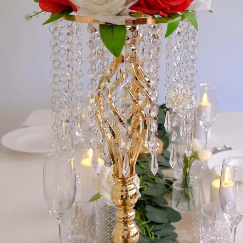 Miniatura 4 de 6 piezas 21.65 pulgadas Jarrones de flores dorados para boda, jarrones de metal con cristal para centros de mesa, jarrones de boda para decorar mesas