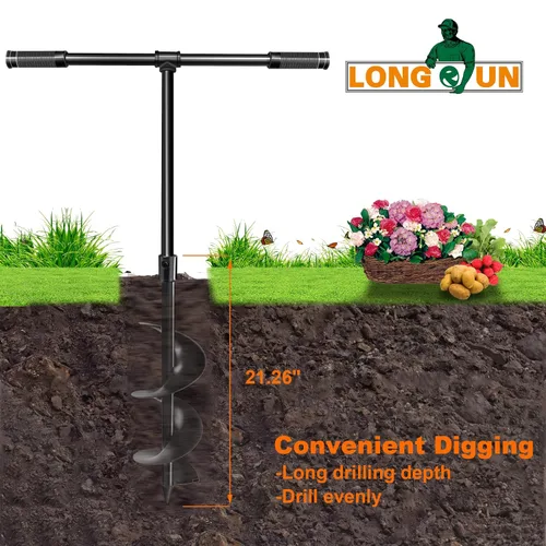 Miniatura 2 de LONGRUN Broca manual de excavación de agujero de jardín, taladro manual para plantar, maceta en espiral para bombilla, flor, árbol, plántulas