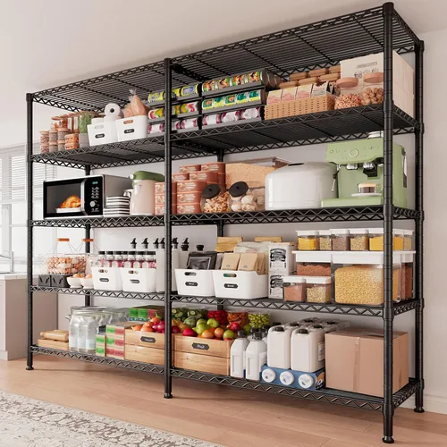 Miniatura 2 de Estantería de metal de 5 niveles con carga de 1500 libras, estantes de despensa de alambre ajustables para almacenamiento, estantes de cocina