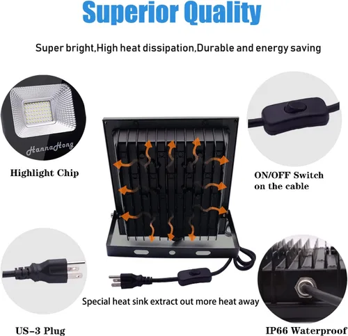 Miniatura 2 de Luz de inundación LED de 10 W con interruptor de encendido/apagado, luz blanca fría, luz de seguridad/trabajo/planta de cultivo al aire libre, IP66