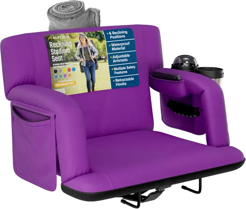Miniatura 15 de Asientos de estadio reclinables para gradas con respaldo – Cojín ancho para silla de grada, reposabrazos, bolsillos grandes y múltiples