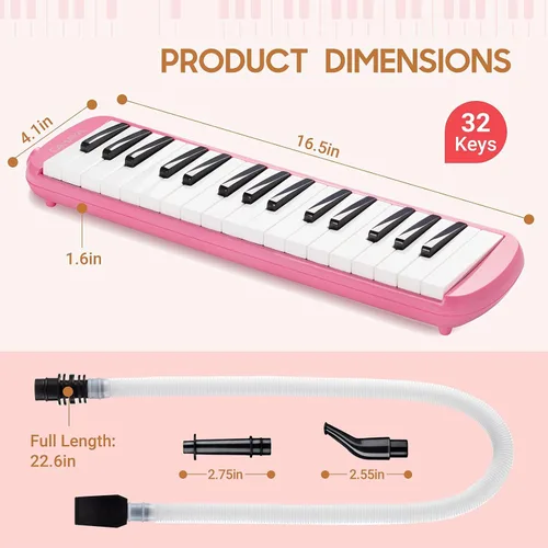 Miniatura 3 de CAHAYA Melódica 32 Teclas Boquilla de Tubos Dobles Piano de Aire Teclado Instrumento Musical con Bolsa de Transporte 32 Teclas, Negro, CY0050-1