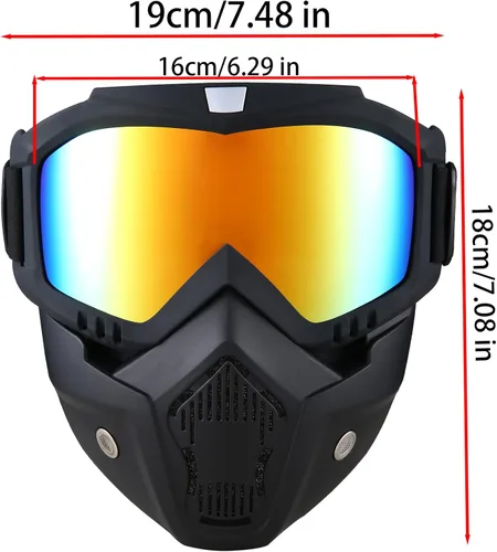 Miniatura 2 de Máscara de Paintball Anti-Vaho, Gafas para Casco de Motocicleta con Máscara Facial Extraíble, Gafas de Motocross Ajustables Lente dorada