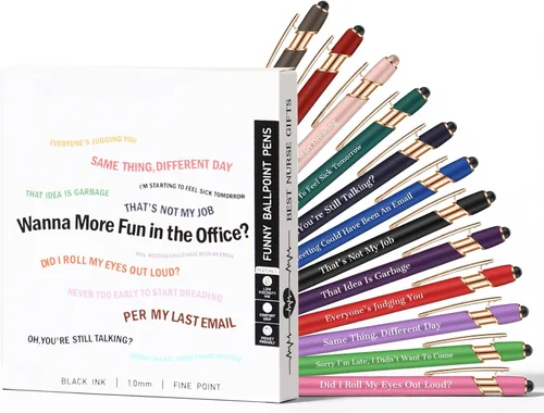 Miniatura 9 de Snarky - Bolígrafos de oficina divertidos, 12 unidades, con citas sarcásticas negativas, divertidas, con punta de lápiz capacitivo para colegas