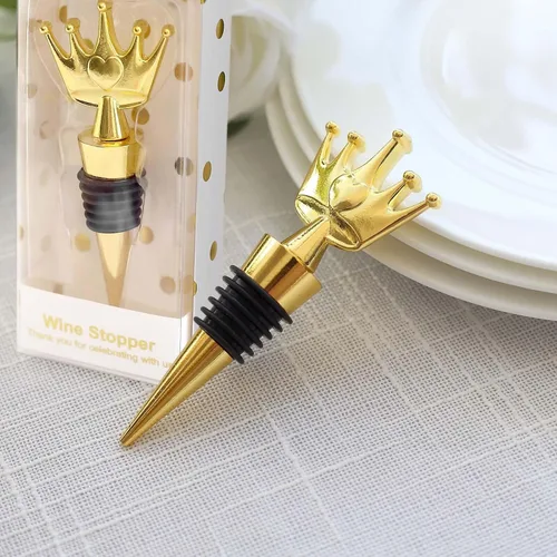 Efavormart - Tapón de metal dorado para botella de vino, corona de princesa, regalo de boda con caja de regalo transparente, etiqueta de