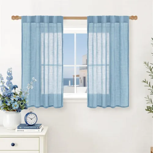 Miniatura 29 de LAMIT Cortinas de lino beige de 30 pulgadas de largo para ventanas pequeñas, cortinas semitransparentes filtrantes de luz, pestaña trasera