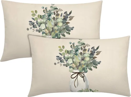 Miniatura 51 de Juego de 2 fundas de almohada de plantas verdes de 18 x 18 pulgadas, diseño de hojas de helecho botánico verde salvia, primavera, verano, vintage