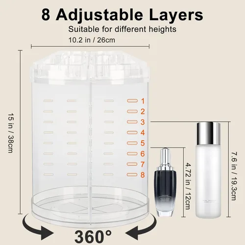 Miniatura 2 de Organizador de maquillaje, rotación de 360 °, ajustable muestrario de almacenador de cosméticos, estuche con gran capacidad