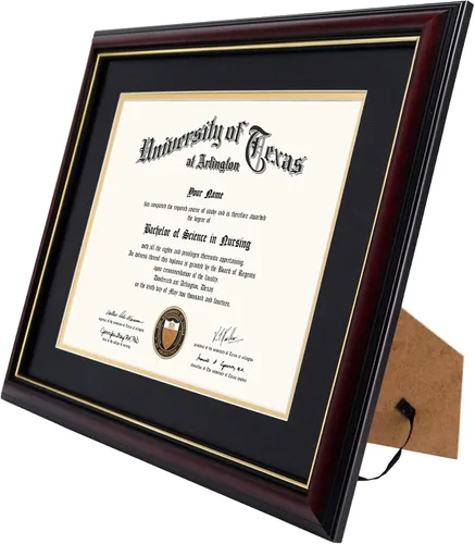 Miniatura 3 de GraduationMall Marco de diploma de certificado de 8.5 x 11, madera maciza y vidrio templado, acabado negro con ribete dorado