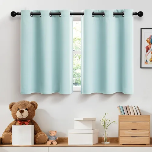 Pitalk Cortinas opacas con ojales para decoración de habitación de niñas, 24 pulgadas, cenefas de ventana de cocina, dormitorio, media larga, color