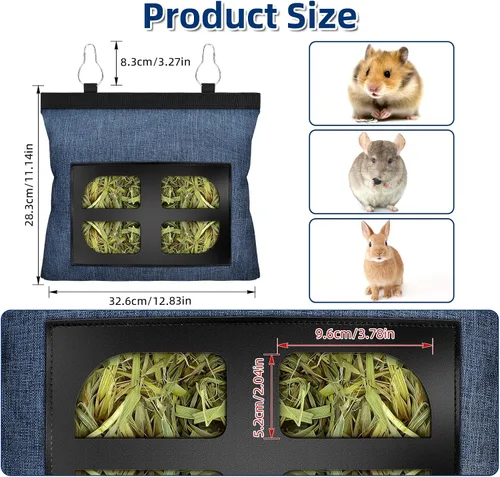 Miniatura 2 de Bolsa de alimentación de heno para conejos, bolsa de alimentación colgante de heno para chinchilla, hámster, conejo, animal pequeño, mascota