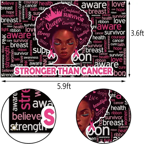 Miniatura 3 de Pudodo Cartel de fondo de concientización sobre el cáncer de mama, cinta rosa más fuerte que el cáncer, soporte para fotografía de fondo
