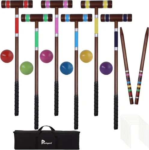 Miniatura 11 de Juego de croquet para seis jugadores, juego de croquet de 71 cm con mazos de madera, bolas de colores, mechas, estacas