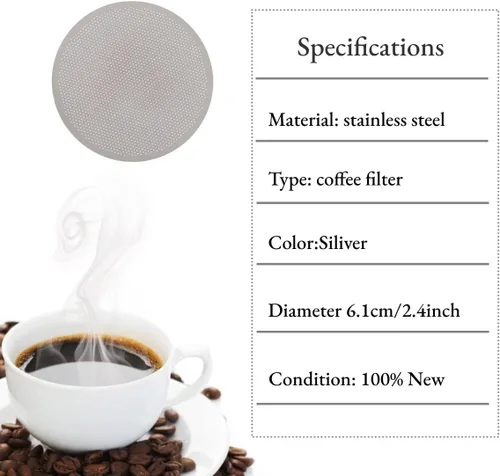 Miniatura 6 de Yosoo - Filtros de café de metal reutilizables de 2.362 in, malla ultra fina, color plateado, compatibles con cafeteras, 1 unidad