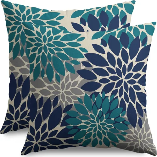 Miniatura 96 de Fundas de Almohada Azul Aguamarina 16X16 Pulgadas Juego de 2, Flores de Dalia Primavera Verano Floral Crema Fundas de Almohada Decorativas