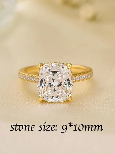 Miniatura 8 de Anillo de compromiso de corte cojín de 4 quilates para mujer, piedra blanca/amarilla grado 5A, circonita cúbica S925, plata, amarillo/blanco/oro rosa
