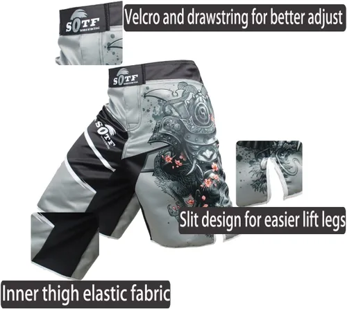 Miniatura 3 de pantalones cortos deportivos gris Muay Thai Boxeo troncos MMA para hombre
