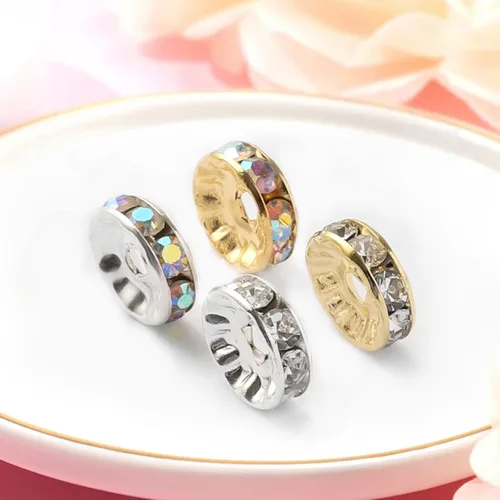 Miniatura 5 de 200 piezas de cuentas espaciadoras de 8 mm, bañadas en plata, con cristal de diamante de imitación, cuentas sueltas para collares, pulseras